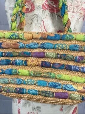 Vintage 90s Cappelli Straworld Scarf Tote Shoulder Bag Boho Whimsical